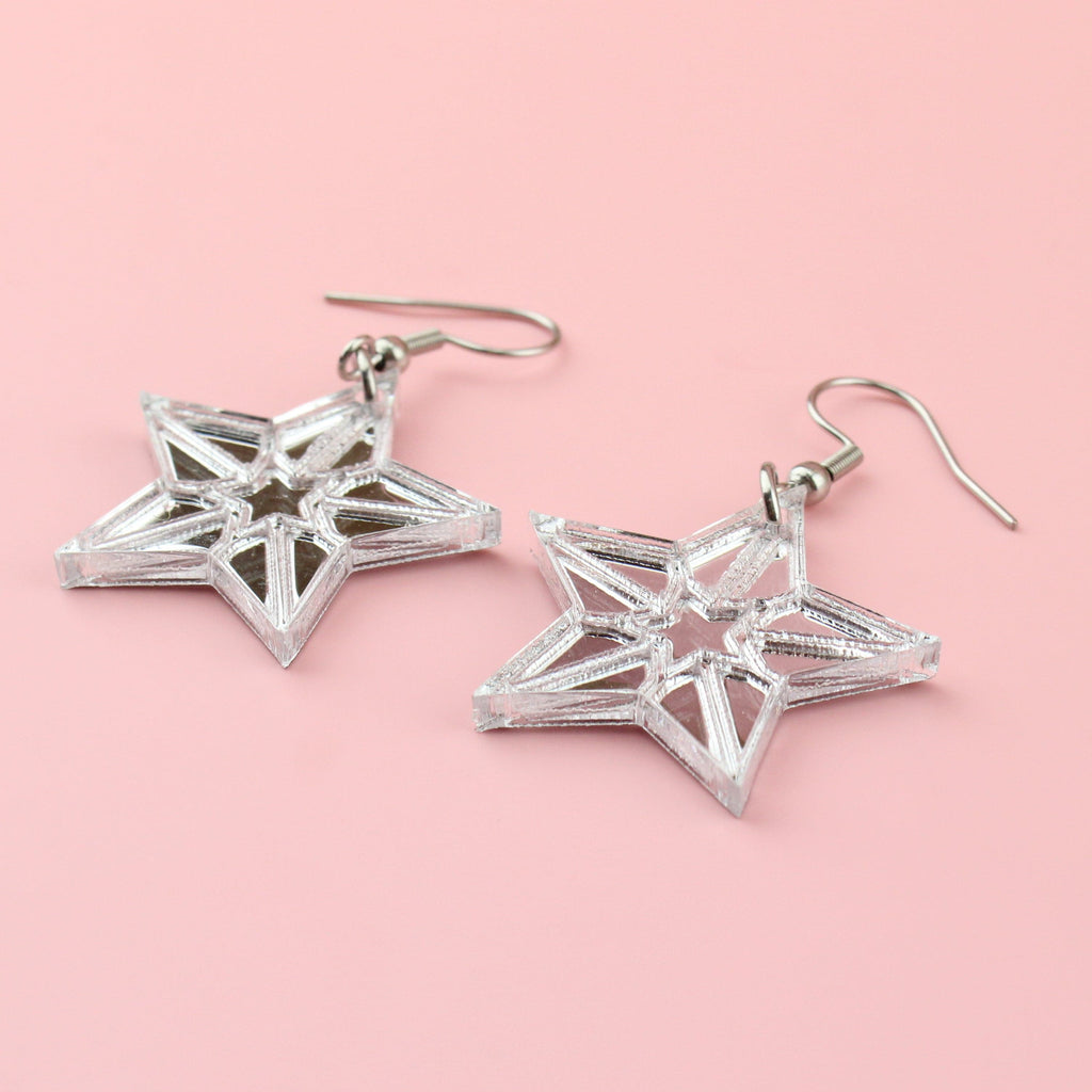 Silver Mirror Single Starflake Earrings - Sour Cherry