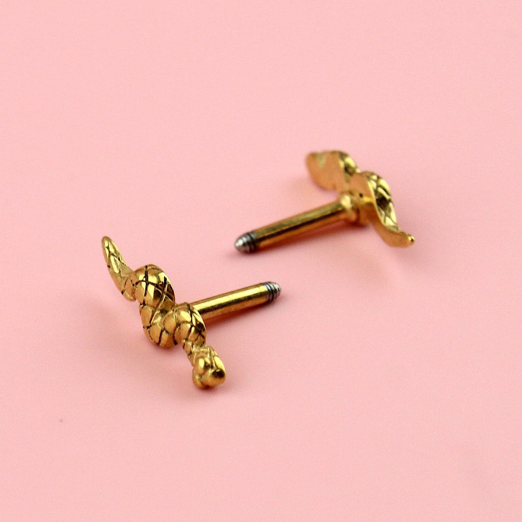 Gold plated stainless steel snake earrings