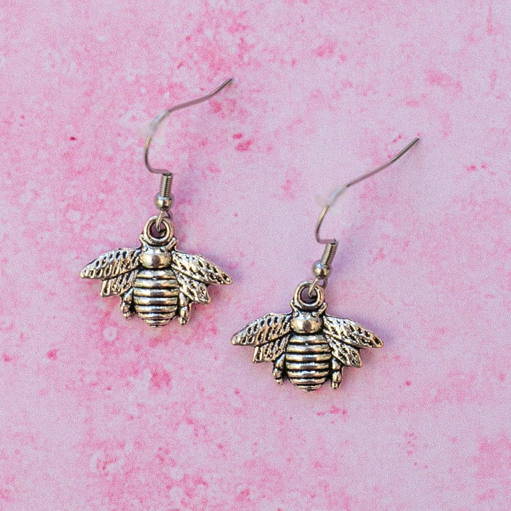 Antique Silver Bee Drop Earrings - Sour Cherry