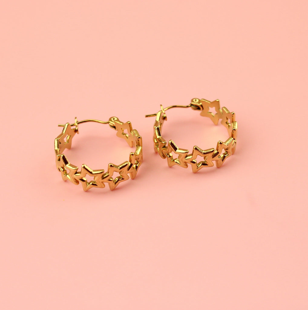 Gold plated stainless steel hoops made up of cut out stars