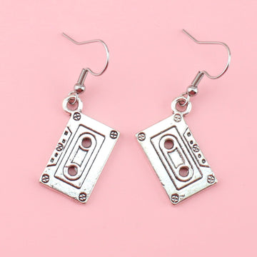 Silver plated tape charms on stainless steel earwires