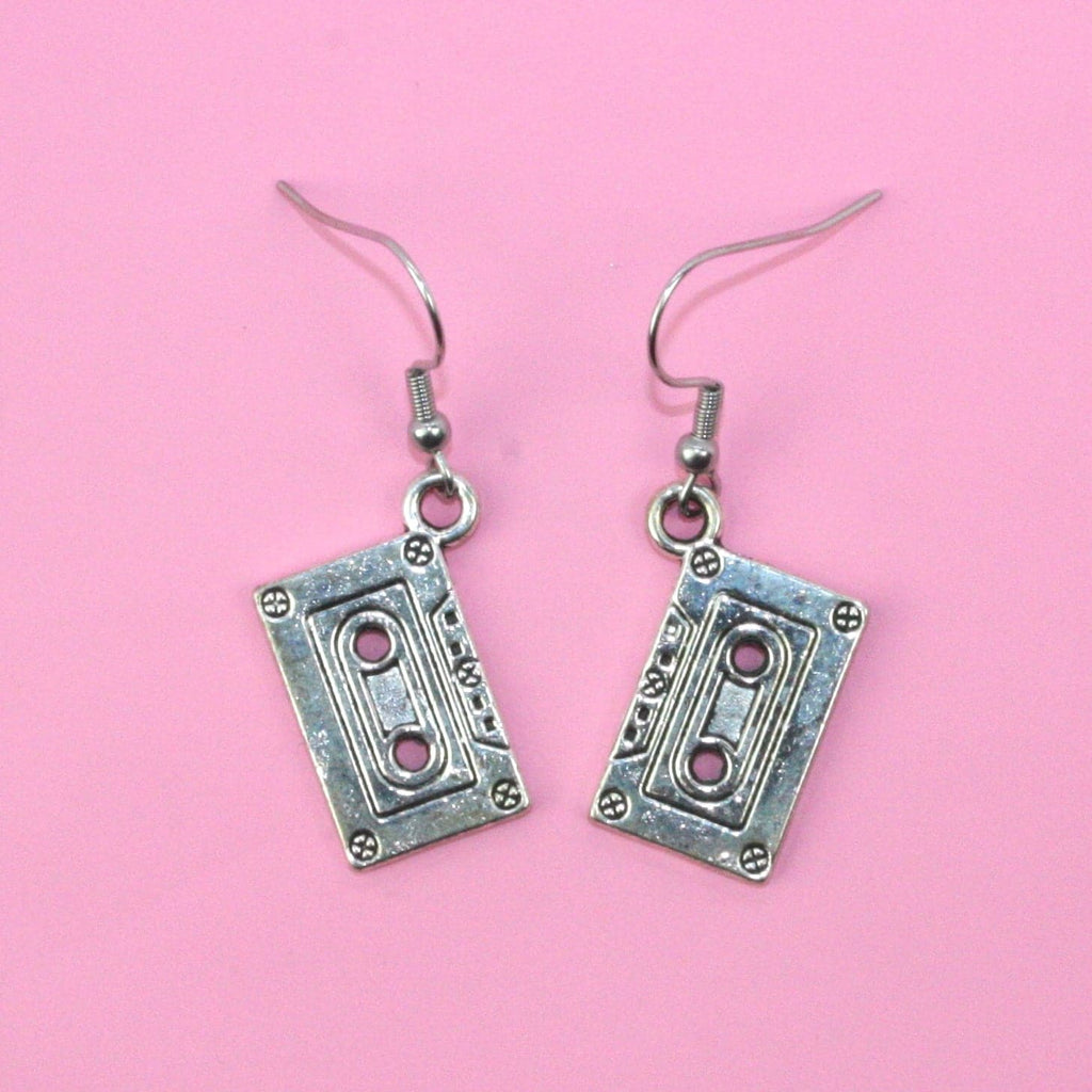 Silver plated tape charms on stainless steel earwires