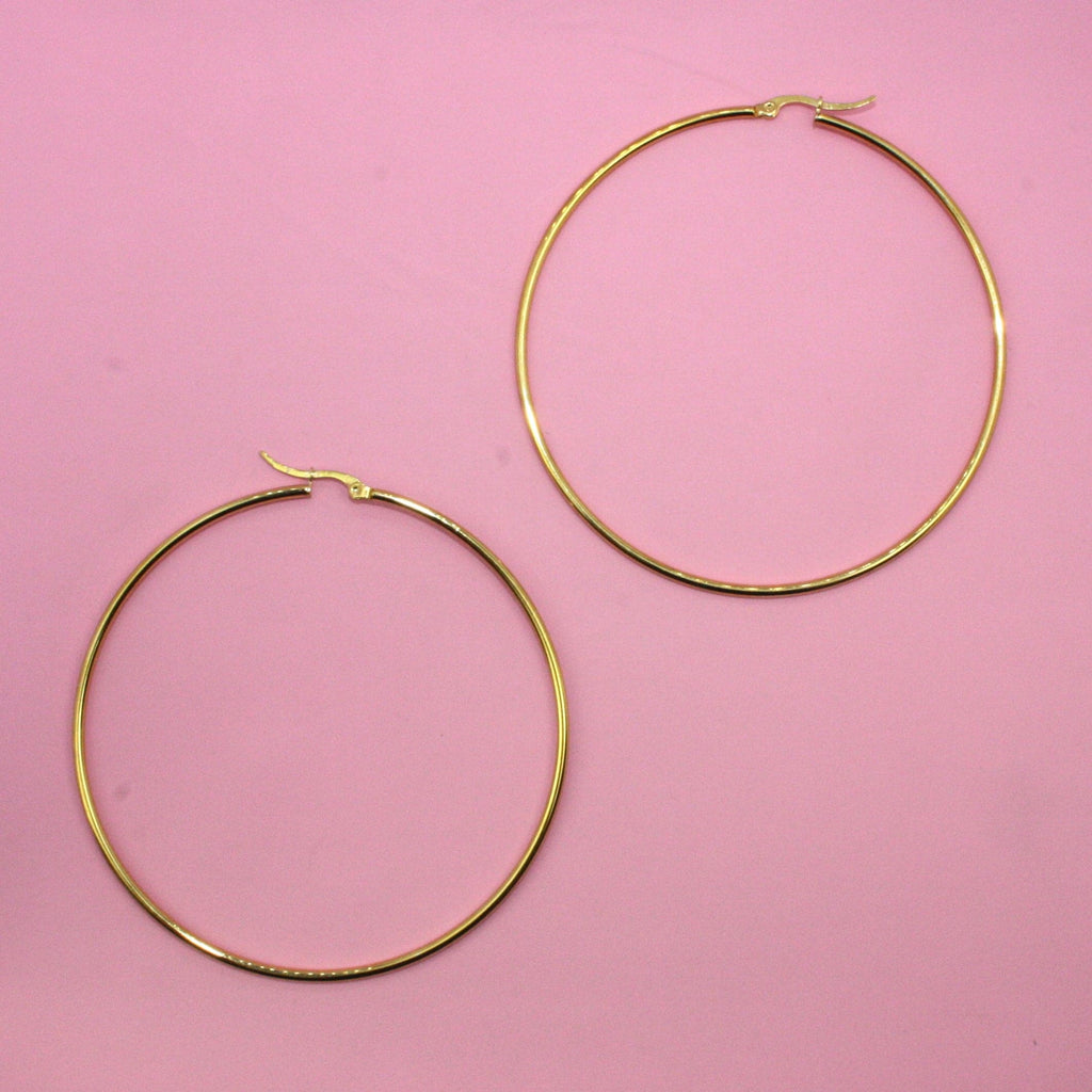 The Bigger The Hoop Earrings (75mm Gold Plated) - Sour Cherry