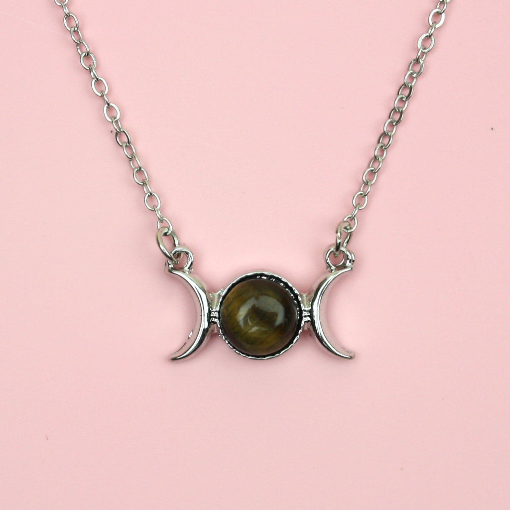 Tigers Eye Moon Necklace - Sour Cherry