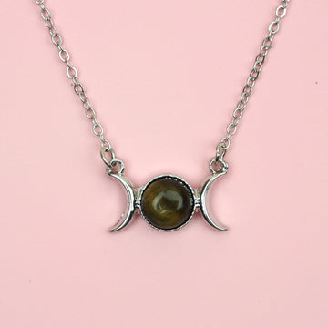 Tigers Eye Moon Necklace - Sour Cherry