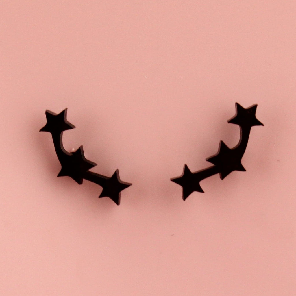 Black Stainless Steel Triple Curved Star stud earrings with backs