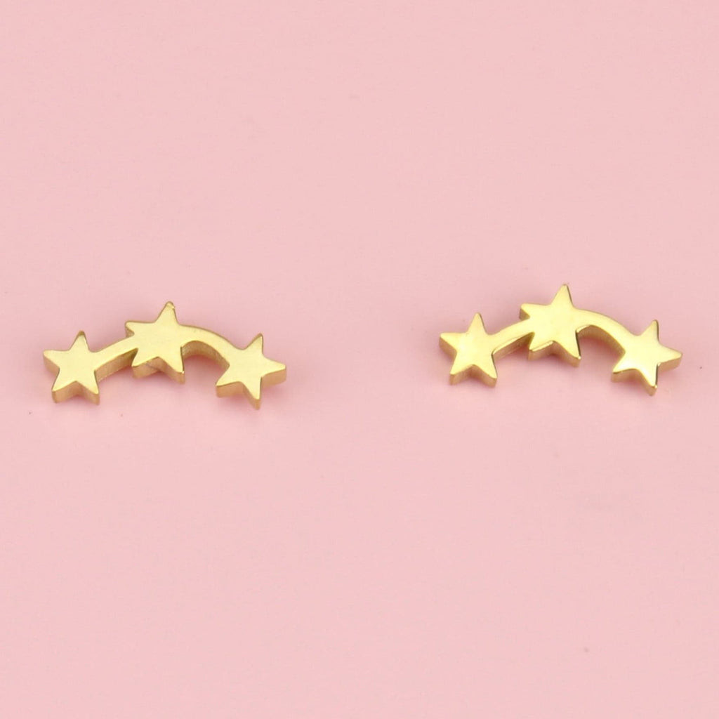 Triple Curved Star Stud Earrings (Gold Plated) - Sour Cherry