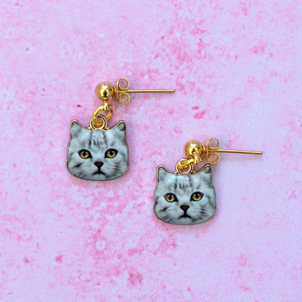 Grey Tabby Cat Earrings - Sour Cherry