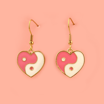 Yin Yang Pink Heart Earrings - Sour Cherry