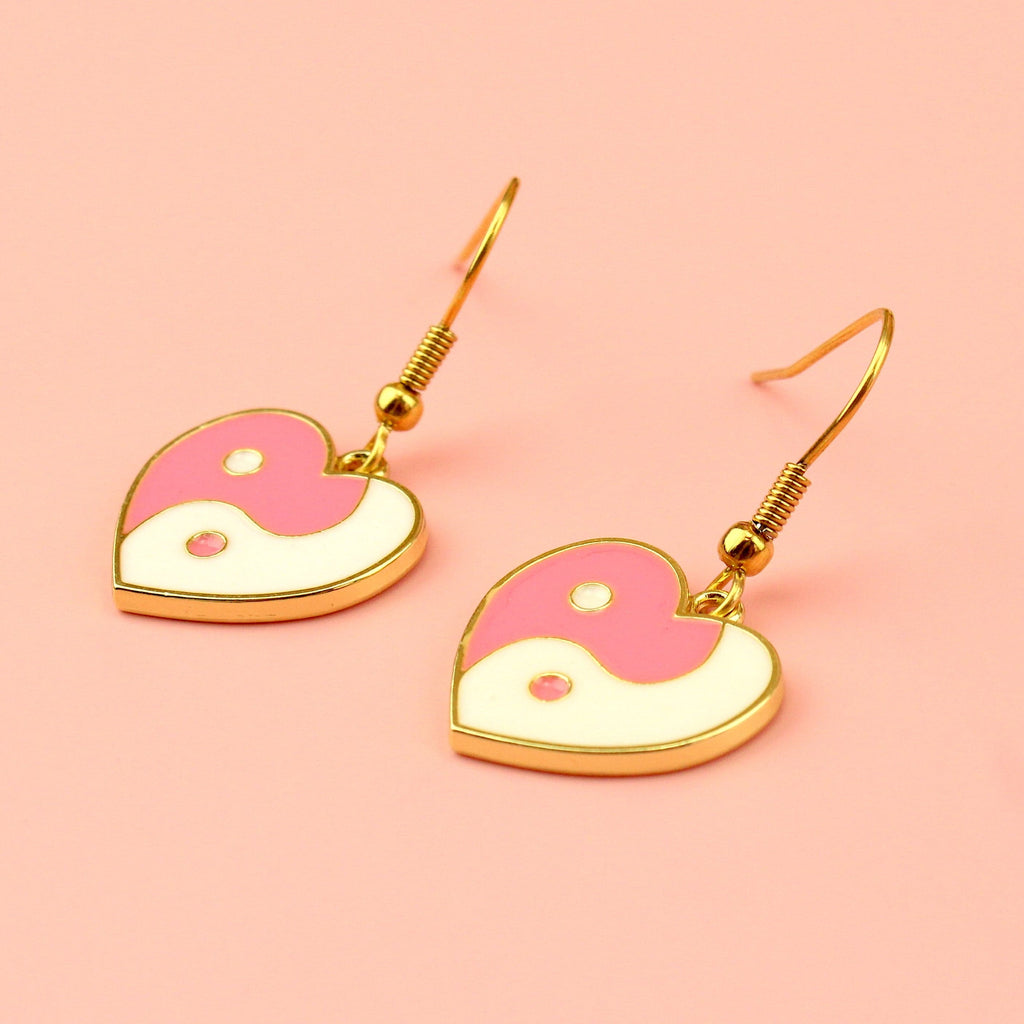 Yin Yang Pink Heart Earrings - Sour Cherry