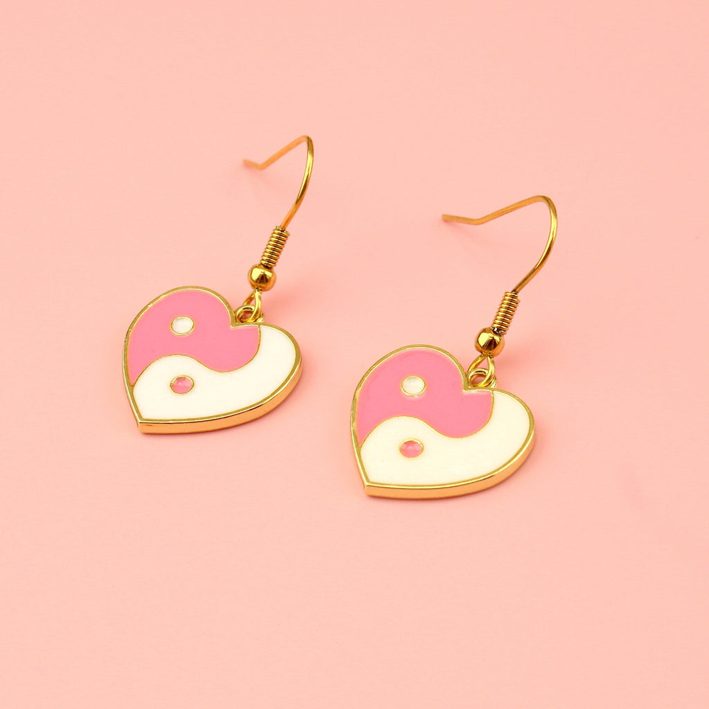 Yin Yang Pink Heart Earrings - Sour Cherry