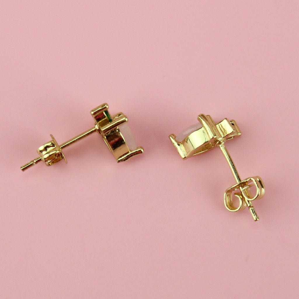 Brass heart-shaped, peach-themed studs with 18k gold plating