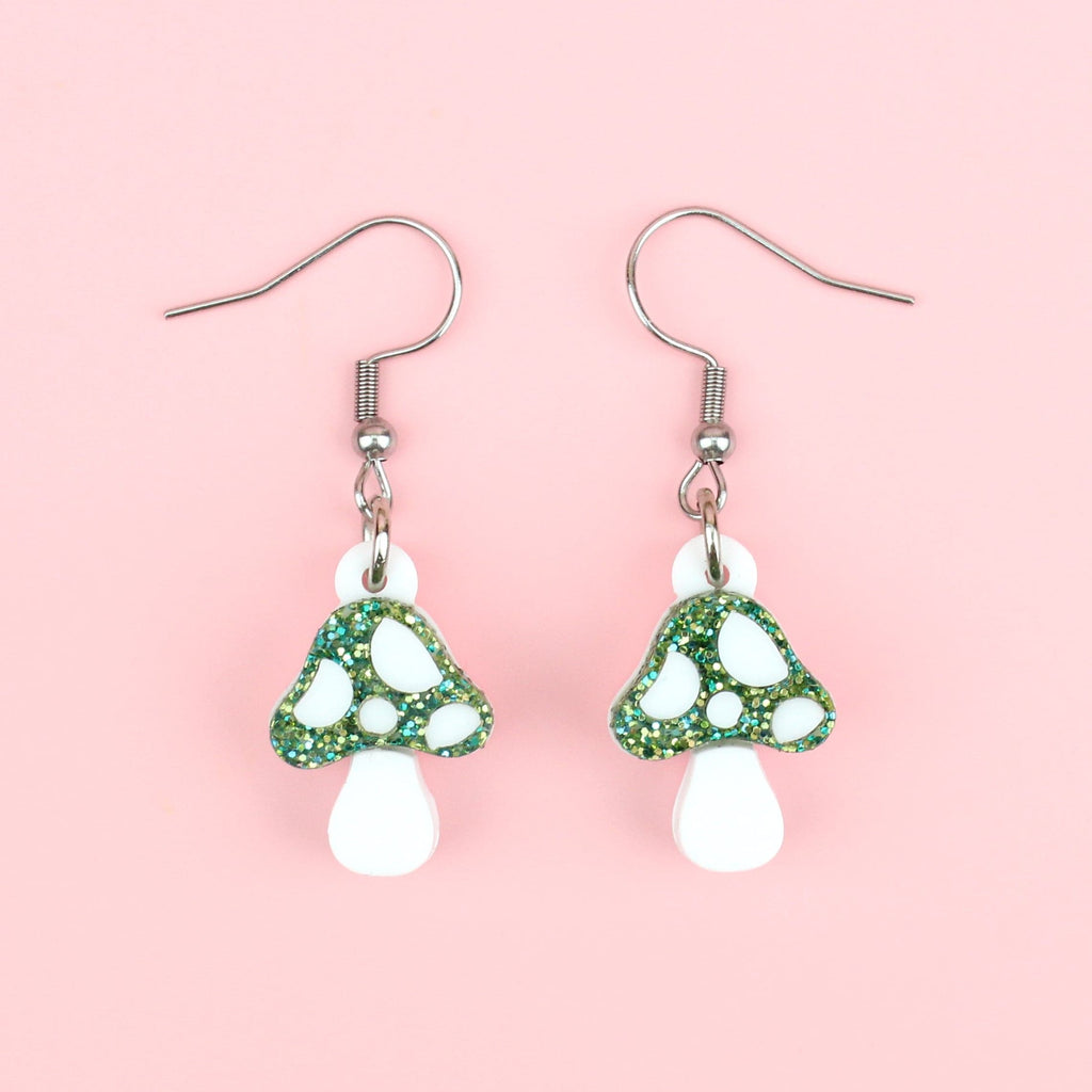 Green Mini Magic Mushroom Earrings - Sour Cherry