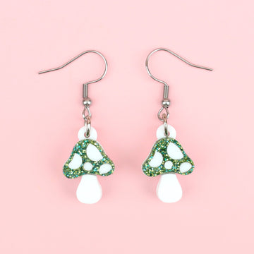 Green Mini Magic Mushroom Earrings - Sour Cherry