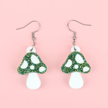 Green Magic Mushroom Earrings - Sour Cherry