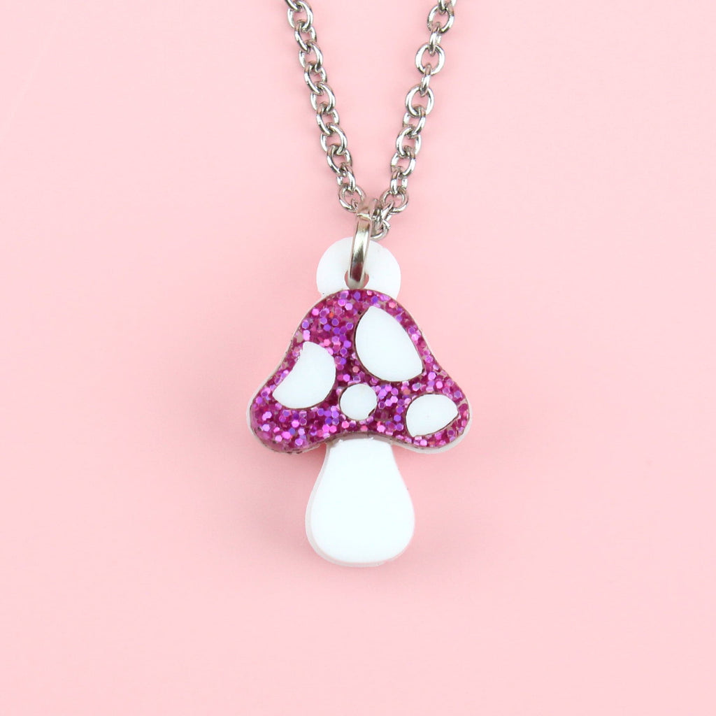 Pink Mini Magic Mushroom Necklace - Sour Cherry
