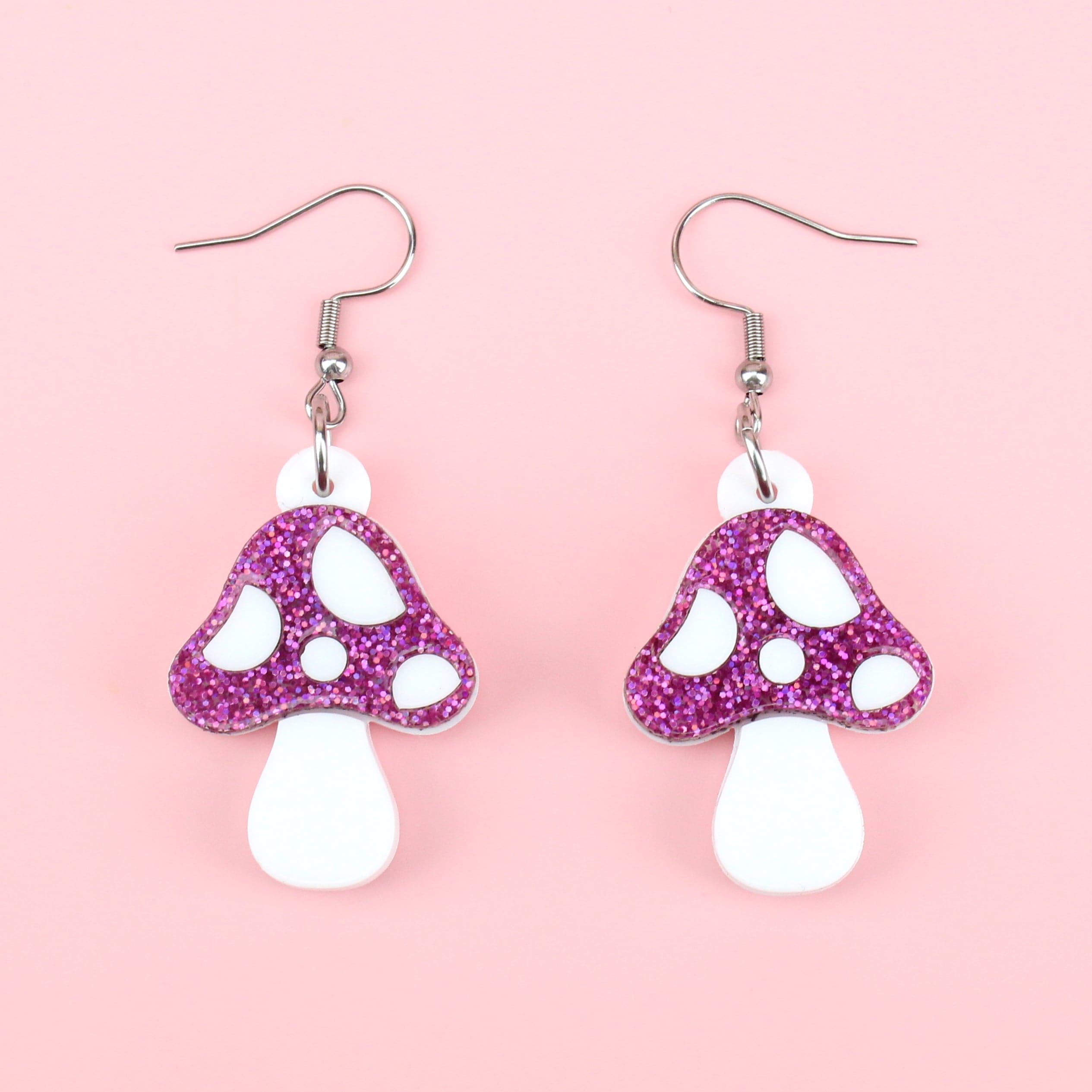 Pink Magic Mushroom Earrings
