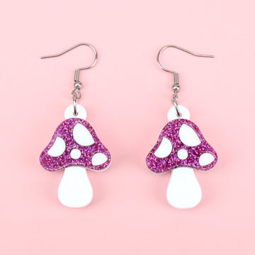 Pink Magic Mushroom Earrings - Sour Cherry